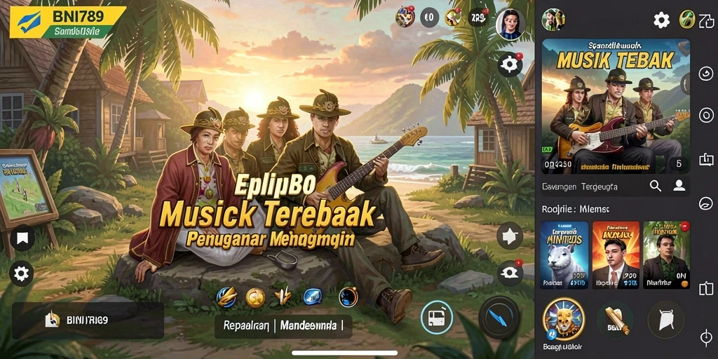 Screenshot BNI789 menampilkan antarmuka aplikasi musik yang menarik dan interaktif.