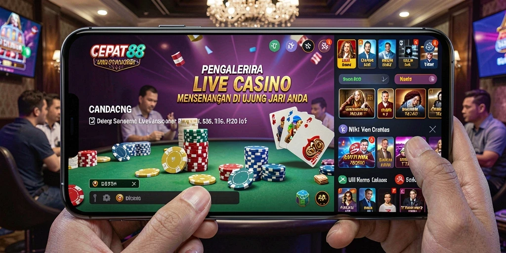 Screenshot utama CEPAT88 menampilkan dealer langsung dan gameplay yang mendebarkan.