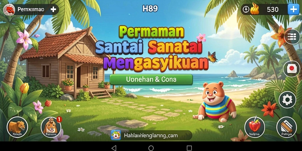 Screenshot gameplay H89 yang menunjukkan karakter lucu dan warna-warni.