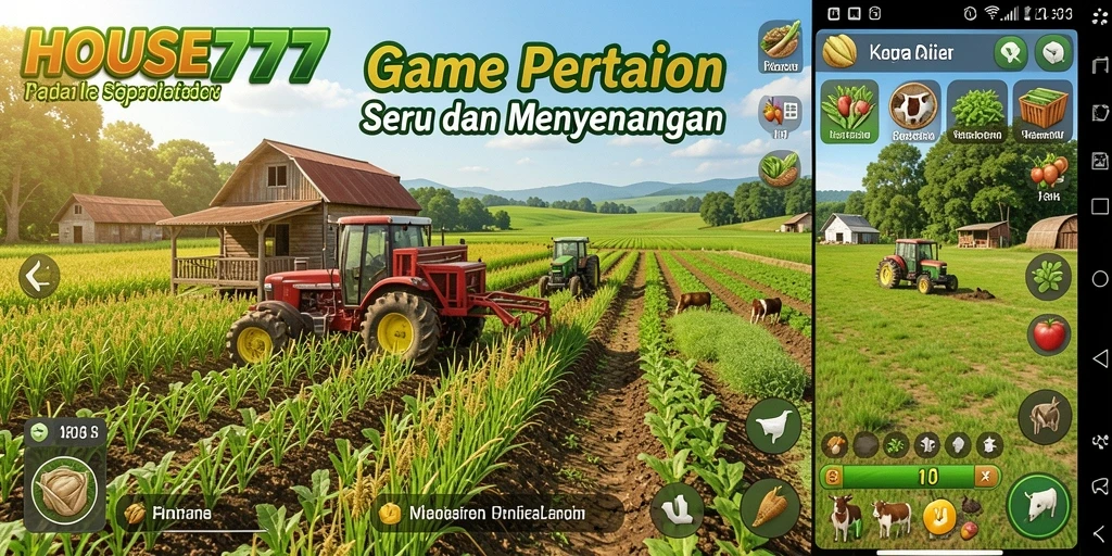 Tampilan screenshot HOUSE777 menunjukkan keseruan gameplay bertani.