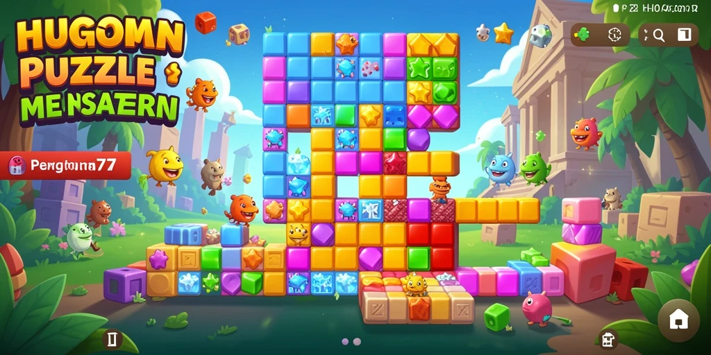 Tampilan gameplay HUGO77 yang menantang dan penuh warna.