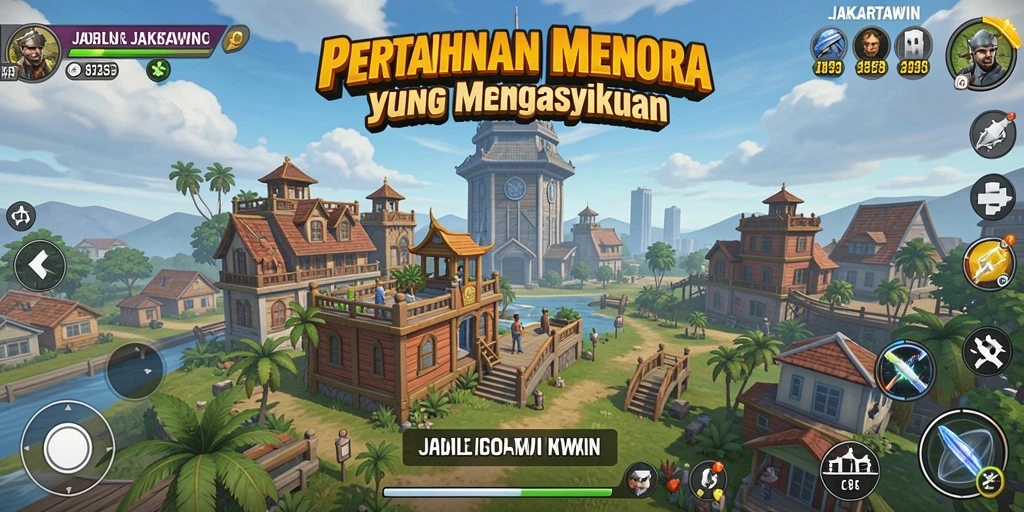 Tangkapan layar JAKARTAWIN menampilkan aksi pertahanan menara yang seru.