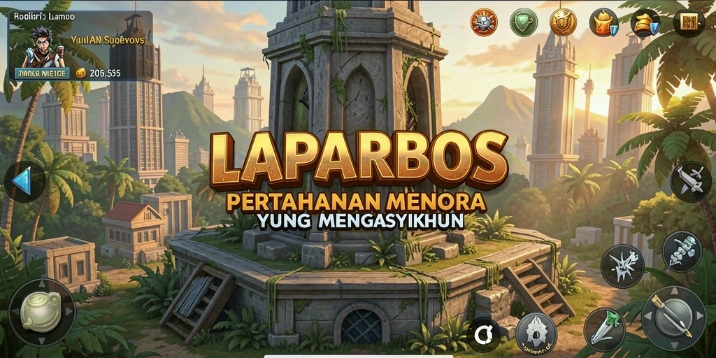Tampilan gameplay menakjubkan dari LAPARBOS dalam pertempuran Tower Defense.