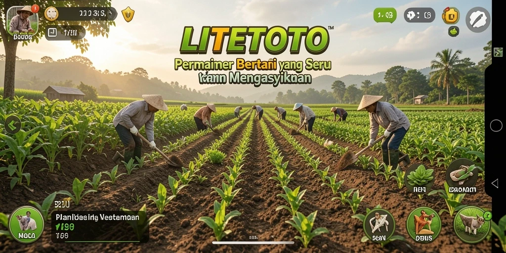 Tampilan gameplay LITETOTO yang menunjukkan aktivitas bertani.