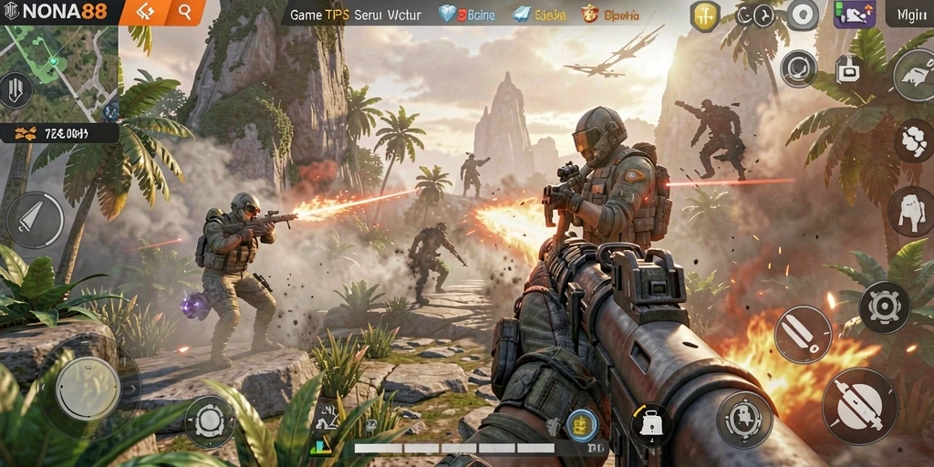 Screenshot gameplay NONA88 yang menunjukkan aksi seru dalam TPS.