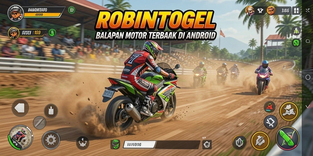 Tampilan gameplay seru di ROBINTOGEL dengan balapan motor.