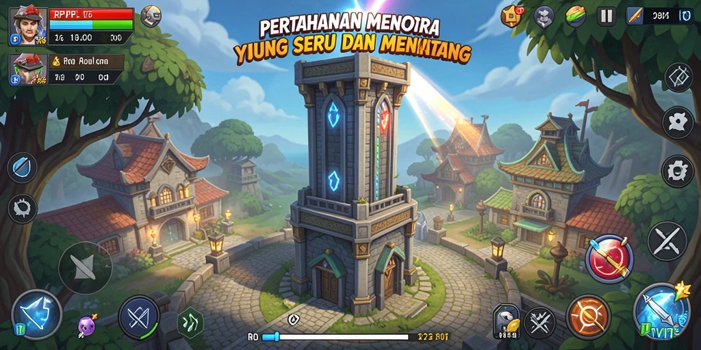Tangkapan layar menampilkan gameplay menarik RPVIP5 dengan menara yang berfungsi.