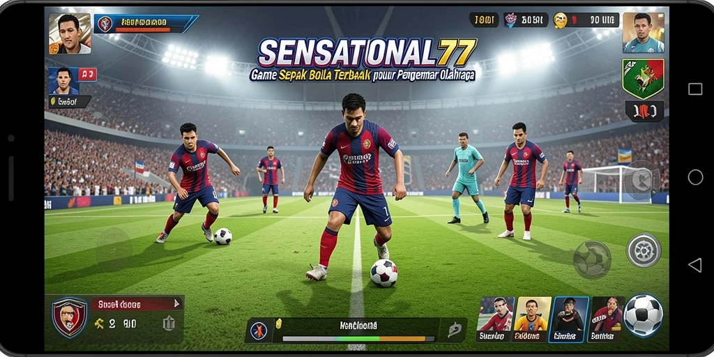 Tampilan gameplay menarik dari SENSATIONAL77 yang menggambarkan pertandingan sepak bola nyata.