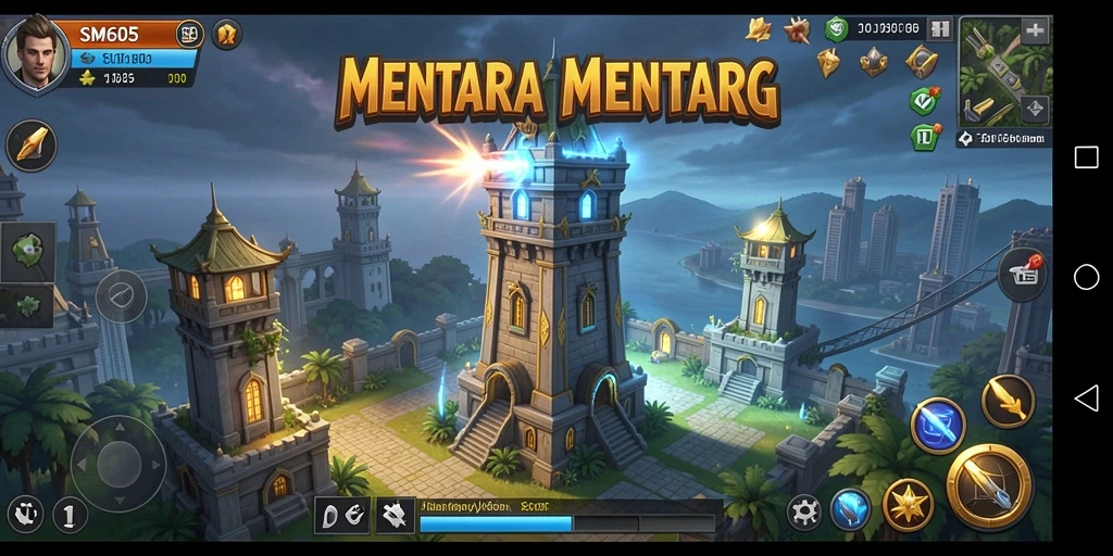 Screenshot gameplay menampilkan strategi Tower Defense yang menegangkan.