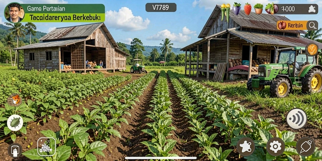 Tampilan menawan dari gameplay VT789 yang menampilkan kebun yang subur.