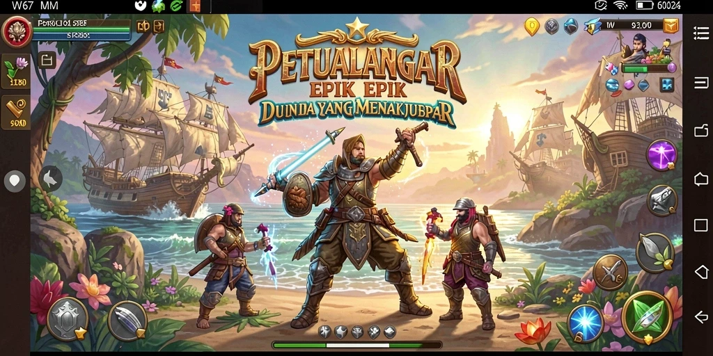Tampilan gameplay W67 yang seru dan menantang dalam dunia petualangan.